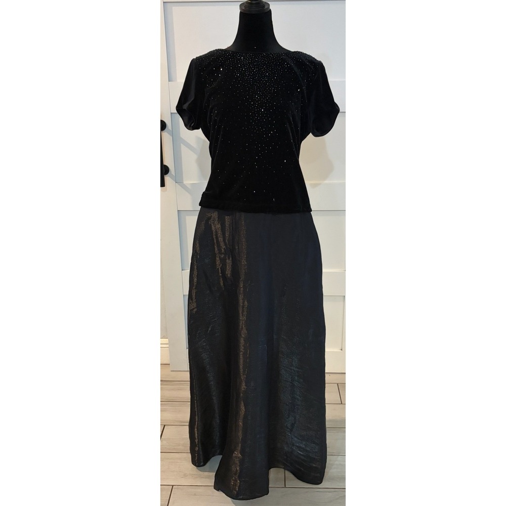 JR Nites by Caliendo Black Velvet Rhinestone Cowl Back Formal Maxi Dress Size 14